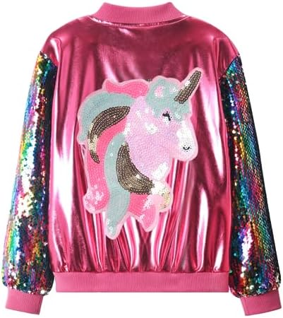 WELAKEN Uniocrn Bomber Jacket With Sparkly Sleeve For Girls, Todd...