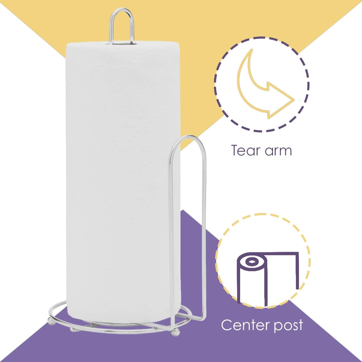 Home Basics Free-Standing Paper Towel Holder with Easy-Tear Arm (Chrome) Countertop Paper Towel Holder with Non-Skid Feet | Kitchen Paper Towels Holder