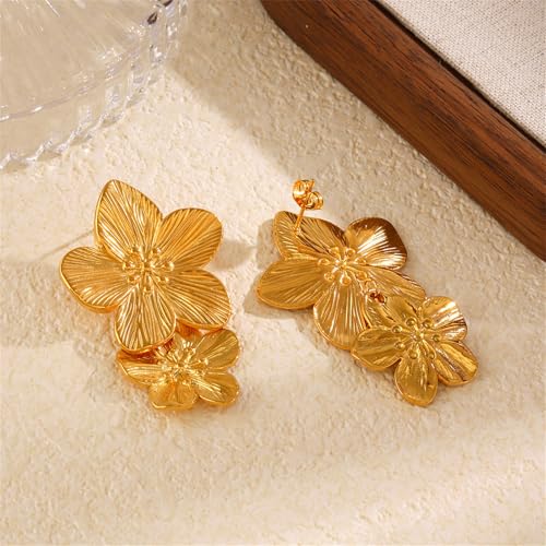 Flower Earrings for Women,Boho Statement Large Double Flower Earrings Trendy Chunky Floral Stud Earrings Elegant Chic (Style-B) by Slpytc - Image 6