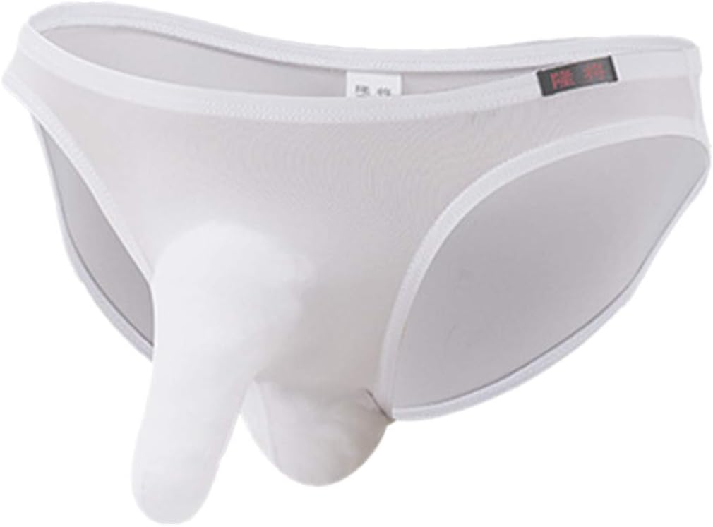 Men Sexy Translucent Ice Silk Triangular JJ Sets Underwear White
