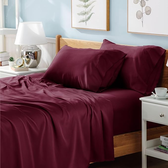 Prime Linens Flat Sheet Poly Cotton Percale Breathable Bed Top Sheet Wrinkle, Shrinkage and Fade Resistant Flat Bed Sheet (Burgundy, Single(180Cm x 250Cm))