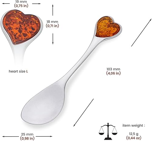 Miniatura 2 de Cuchara de buena suerte, plata de ley pulida, cuchara de plata con corazón ámbar y grabado de la suerte para un ser querido, regalo para aniversario