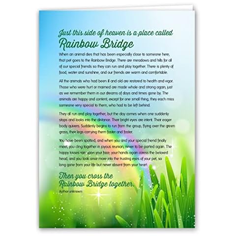 Rainbow Bridge Keepsake Pet Sympathy Card for Dog, Cat, Horse or Any Pet Loss, 5"x7" Cover