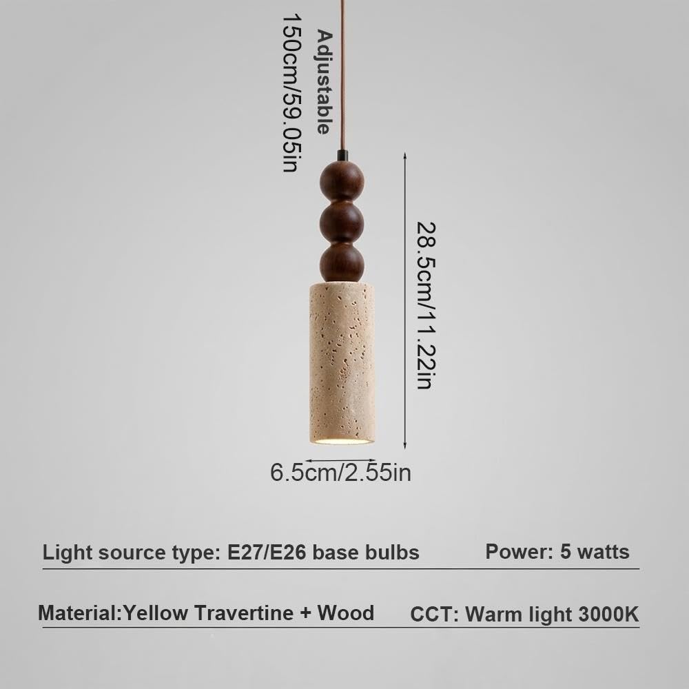 Luz Colgante Cilindro Travertino Madera, Lámpara Colgante para Bar