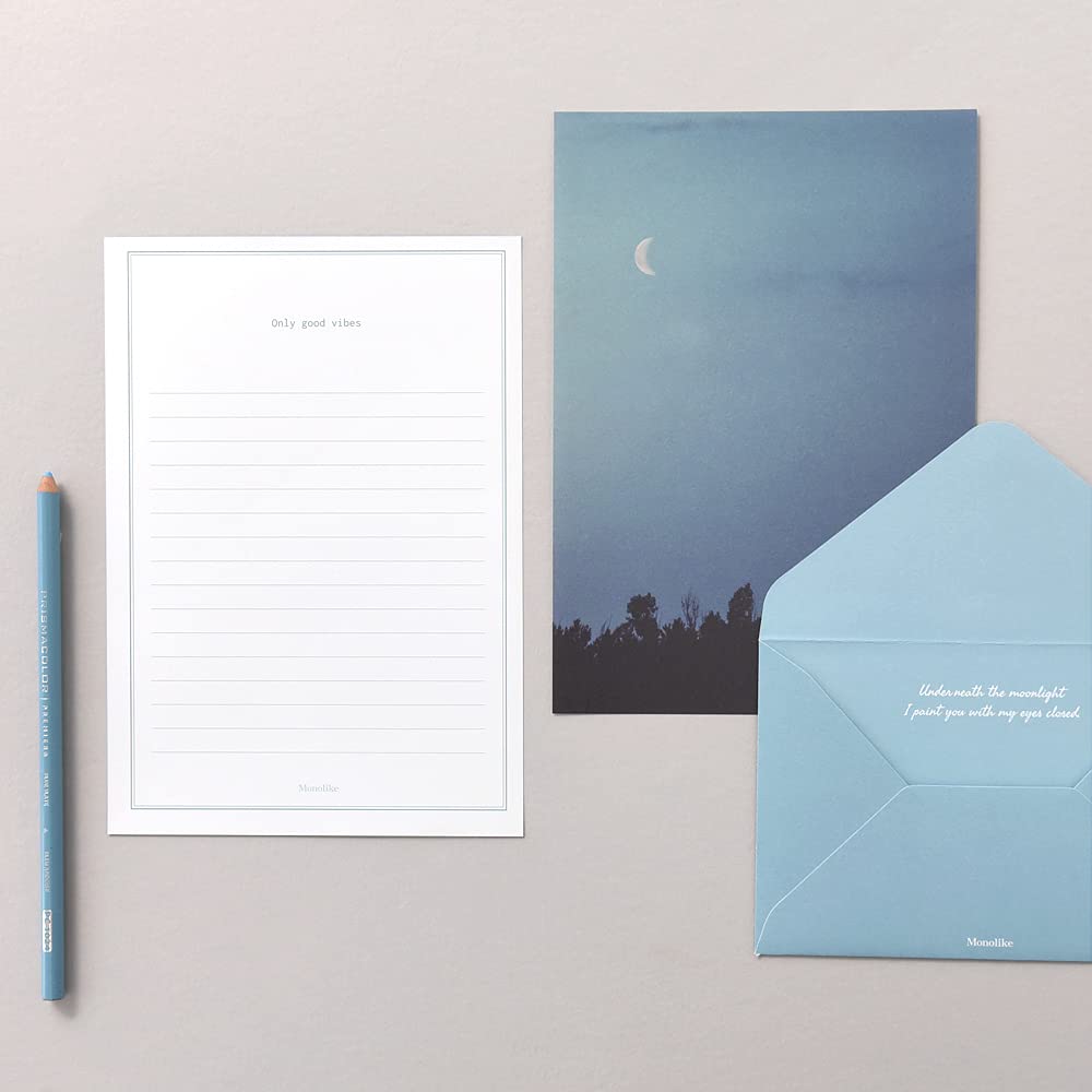 Monolike Foto-, Mond-Briefpapier und Umschläge-Set, 8 Typen, 32 Briefpapier + 16 Umschläge