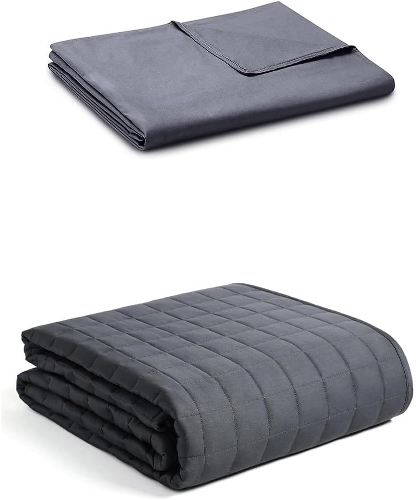 YnM Exclusive Weighted Blanket 3.0 3-Side Zipper Duvet Cover Bundle(48x72 in, 15lbs, Dark Grey)