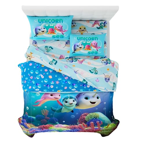 Franco DreamWorks Not Quite Narwhal Kids Bedding Super Soft Comforter and Sheet Set, 5 Piece Full Size, (Official Licensed Product)