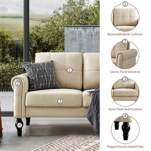 Husbedom 60.6 Inches Loveseat Sofa, Air Leather Small Couches For Small Spaces, Comfy Couch For Living Room, Bedroom, Apartment, Studio, Beige #TOP3