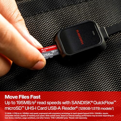 Image of SANDISK 256GB Ultra microSD UHS-I Card - Up to 195MB /s Read Speed, Full HD Video, V10, U1, C10, A4 - SDSQUJQ-256G-GZ6MA