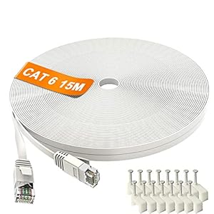 LAN Kabel 20meter weiß Flach Netzwerkkabel 20m Hochgeschwindigkeits Gigabit Cat.6 Ethernet-Kabel RJ45 Internet…