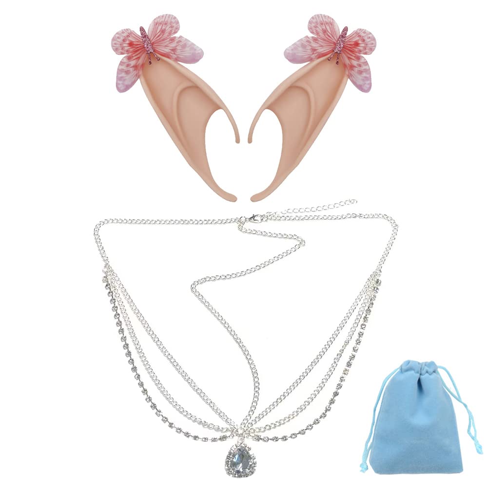 Photo 1 of 3pcs Halloween Elf Ears Fairy Pixie Ear Cosplay Head Chain Jewelry Headband Accessories Rhinestone Headpieces Kit for Women Silver