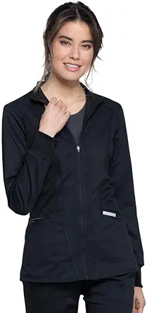 Cherokee Womens Zip Up Scrub Jackets with Breathable Mesh and Shirttail Hemline WW301