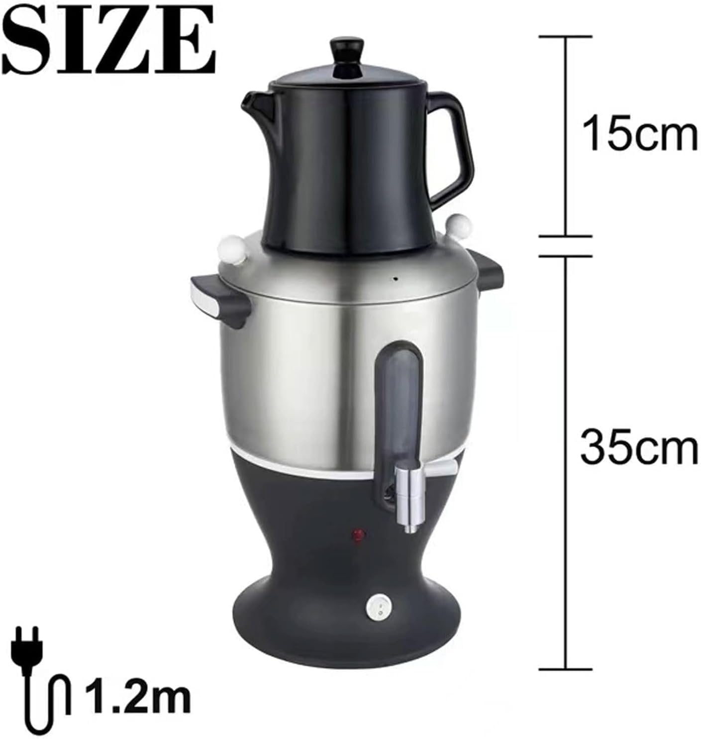 Samovar Turco Elettrico da 6 Litri - Bollitore A Doppia Pentola in Acciaio Inox con Infusore da 1500 W E Funzione di Mantenimento in Caldo per Una Preparazione del tè Perfetta. White