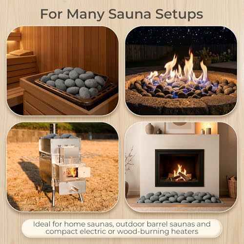 Willowybe Volcanic Sauna Stone Rock 35 lb / 16 kg β Rounded Lava Rocks for Electric & Wood-Burning Sauna Heaters, Porous Sauna Rocks for Soft Steam, Natural Grey - Sauna Accessory - 3