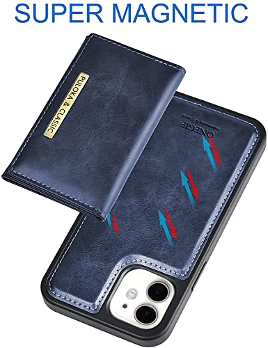 Image of PULOKA Compatible for iPhone 11 Pu Leather Wallet Case Cover with 5 Card or Cash Slot Magnetic Detachable 2 in 1 Removable Smart Case - Blue