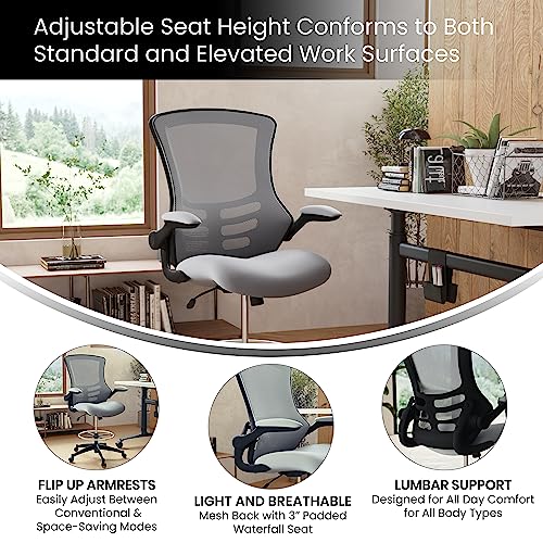Image of Flash Furniture Kelista Mid-Back Swivel Office Chair with Adjustable Seat Height, Ergonomic Mesh Desk Chair with Flip-Up Armrests, Dark Gray