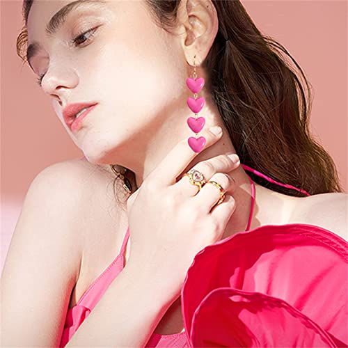 Onlyjump Valentines Day Earrings For Women Girls Unique Red Enamel Love Heart Dangle Earrings 14K Gold Plated Red Heart Drop Earrings Delicate Minimal Jewelry Gifts (Rose Red Heart) #TOP3