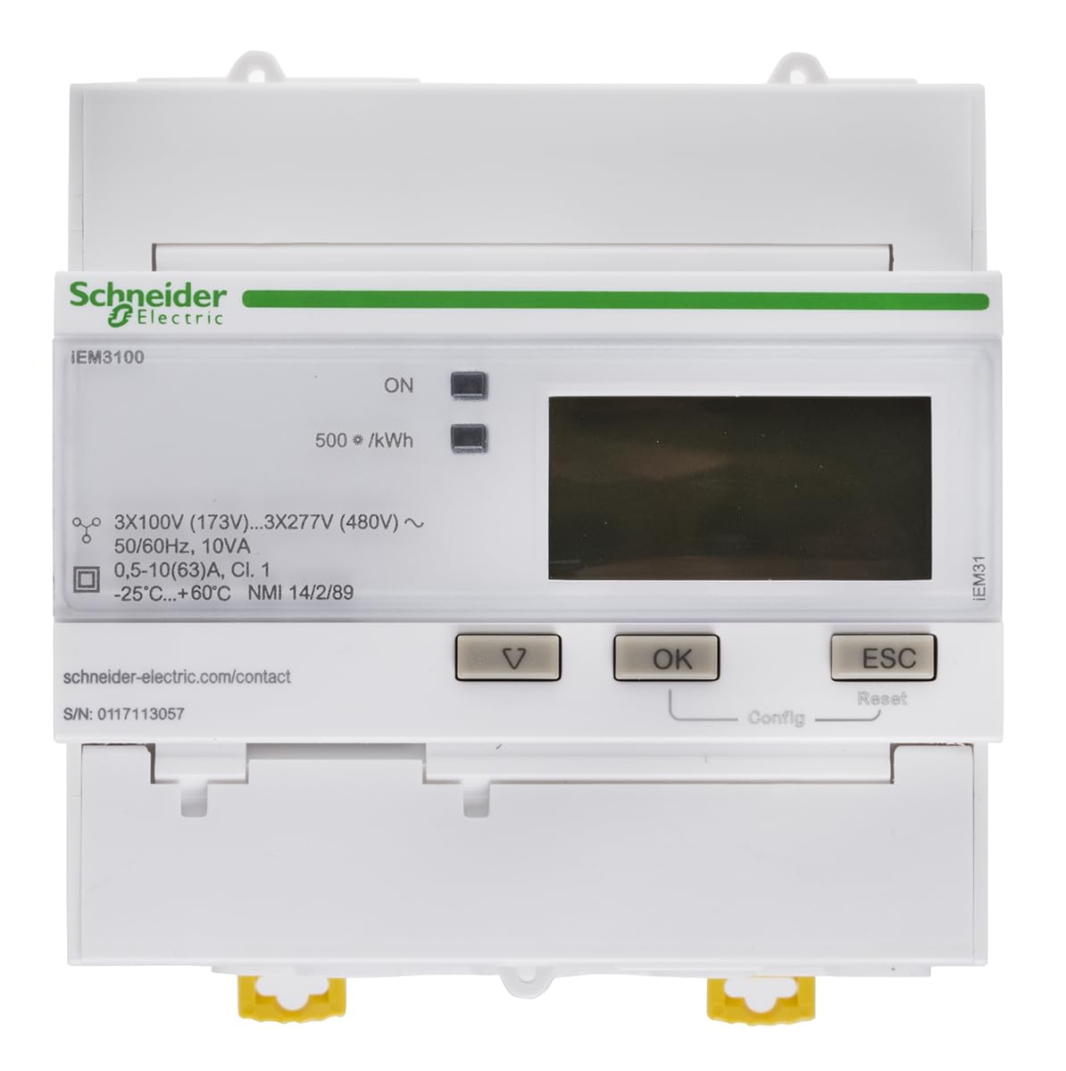 Schneider Electric A9MEM3100 iEM3000 Contador de Energía Digital, 63A, 69mm x 95mm x 90mm, Blanco