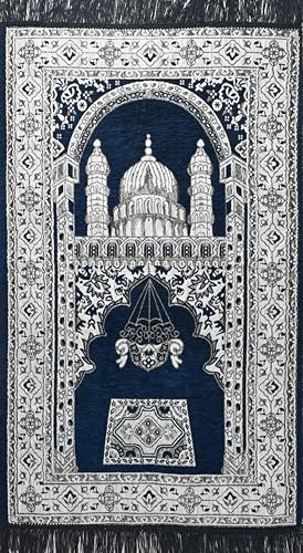 Image of Velvet Floral Janamaz Mat | Prayer Mat /Meditation Janamaz for Namaz /Meditation Mat /Muslim| Size 27x50| Washable Soft Prayer Mat (BLUE2)