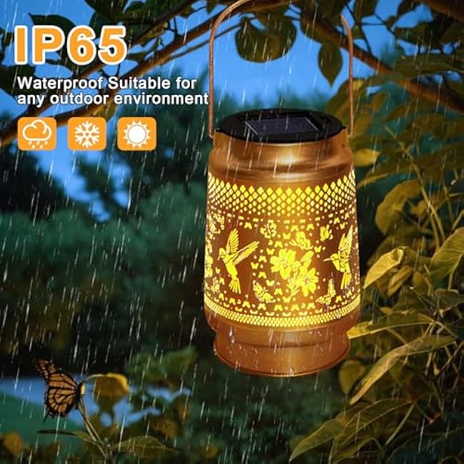 Hummingbird Solar Lantern Outdoor Waterproof, Mothers Day Gifts Hanging Garden Lights with Metal Design - Patio Decor, Christmas Gifts for Women Mom Grandma