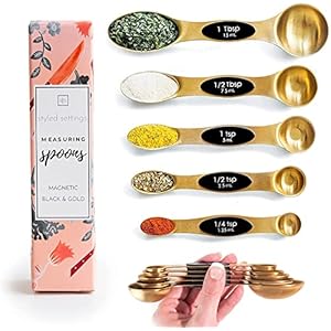 Magnetic Measuring Spoons Set – Stainless Steel Measuring Spoons – Magnetic Measuring Spoon Set, Gold Measuring Spoons Magnetic, Cute Measuring Spoons for Cooking & Baking