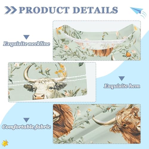 ALAZA Kids Rash Guard Girls Boys Toddler Swim Shirts Short Sleeve Buffalo Cows Flower UPF 50+ 3T3