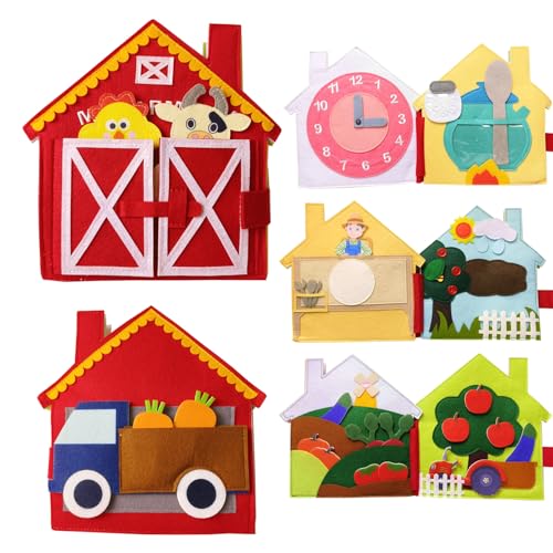 Image of MOVEBO Quiet Book Toddler Book Farm Animals Activity Busy Book Felt Book for Toddlers 2-3 4 Year Old Boy Girl Montessori Toys Cloth Book (My Farm Day)