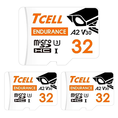 TCELL 高耐久 台湾製 監視カメラ用 32GB 3個セット microSDXC メモリカード アダプター付き - A2、USH-I U3、V30、4K、マイクロSDカード、読み込み/書き込み 最大100/50MB/秒、 フルHDと4K UHD micr