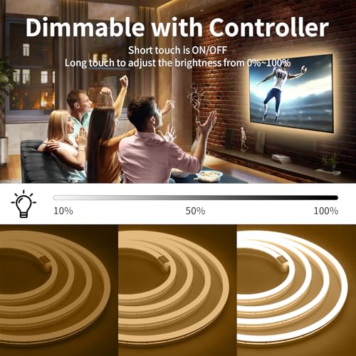 2M Neon LED Strip Light Warm White 3000K, 5V USB Powered Easter Flexible Cuttable Waterproof Dimmable Lights for TV Backlight Monitor Kitchen Cupboard Mirror Staircase Wedding Outdoor DIY Home Decor - Image 3