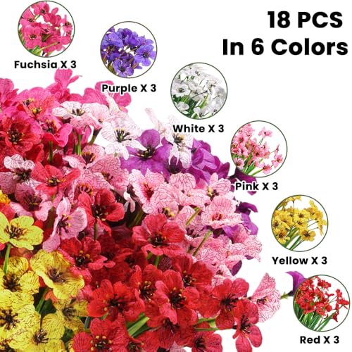 Fleurs artificielles pour extérieur JOISHOP Lot de 18 fausses plantes en soie 6 couleurs