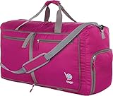 Bago 60L Sports & Travel Duffle Bag - Foldable Weekender Bag For Women & Men - Lightweight waterproof Shoe Pocket (Pink)
