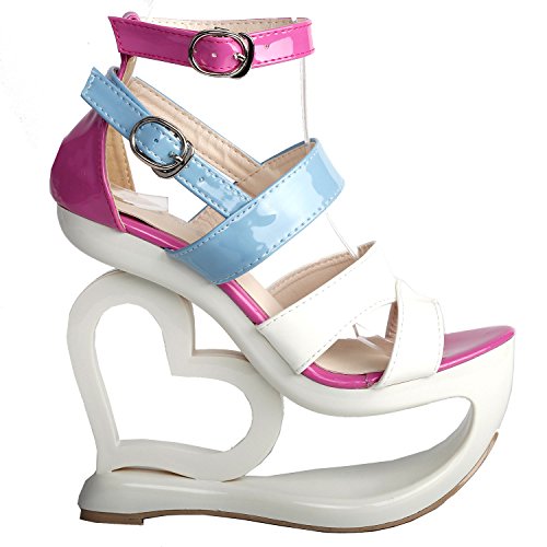 SHOW STORY Fashion White Pink Blue Ankle Strap High Heel Platform Party Sandals,LF40203WT39,8US,White