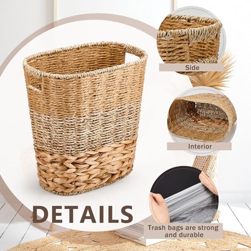 Image of Ziliny 2 Pcs Wicker Trash Can with 50 Tarsh Bags, Classic Style, Mix Color