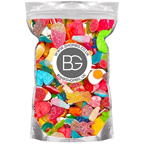 Bargain Gateway Mixed Quality Pick & Mix Sweets - Large Retro Candy Sweeties Assortment 1kg Pouch Gummy Jelly Fizzy Gift Chewy PicknMix