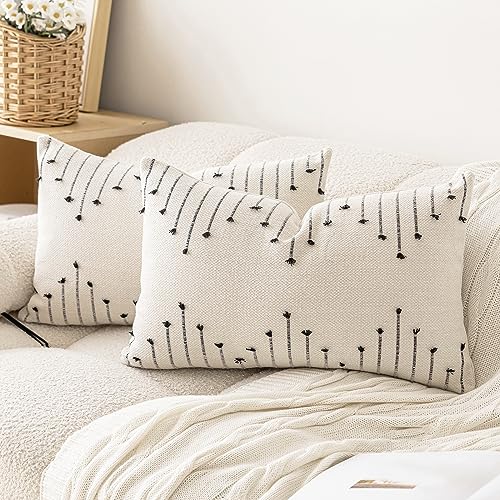 LILEPOY Boho Throw Pillow Covers 12x20 Set of 2 Neutral