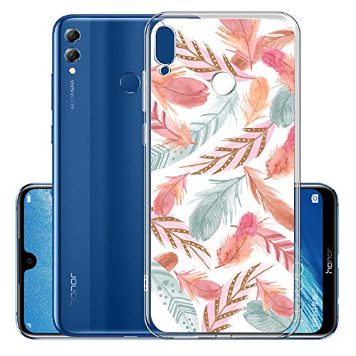 Nodigo Kompatibel mit Huawei Honor Play 8A/Y6 2019 Hülle Schwarz Silikon Lustig Muster Ultra Dünn Slim Matt Hüllen Handyhülle Ultra Dünn Kreativ Motiv Gummi Cover Durchsichtig Bumper TPU Hülle - Feder