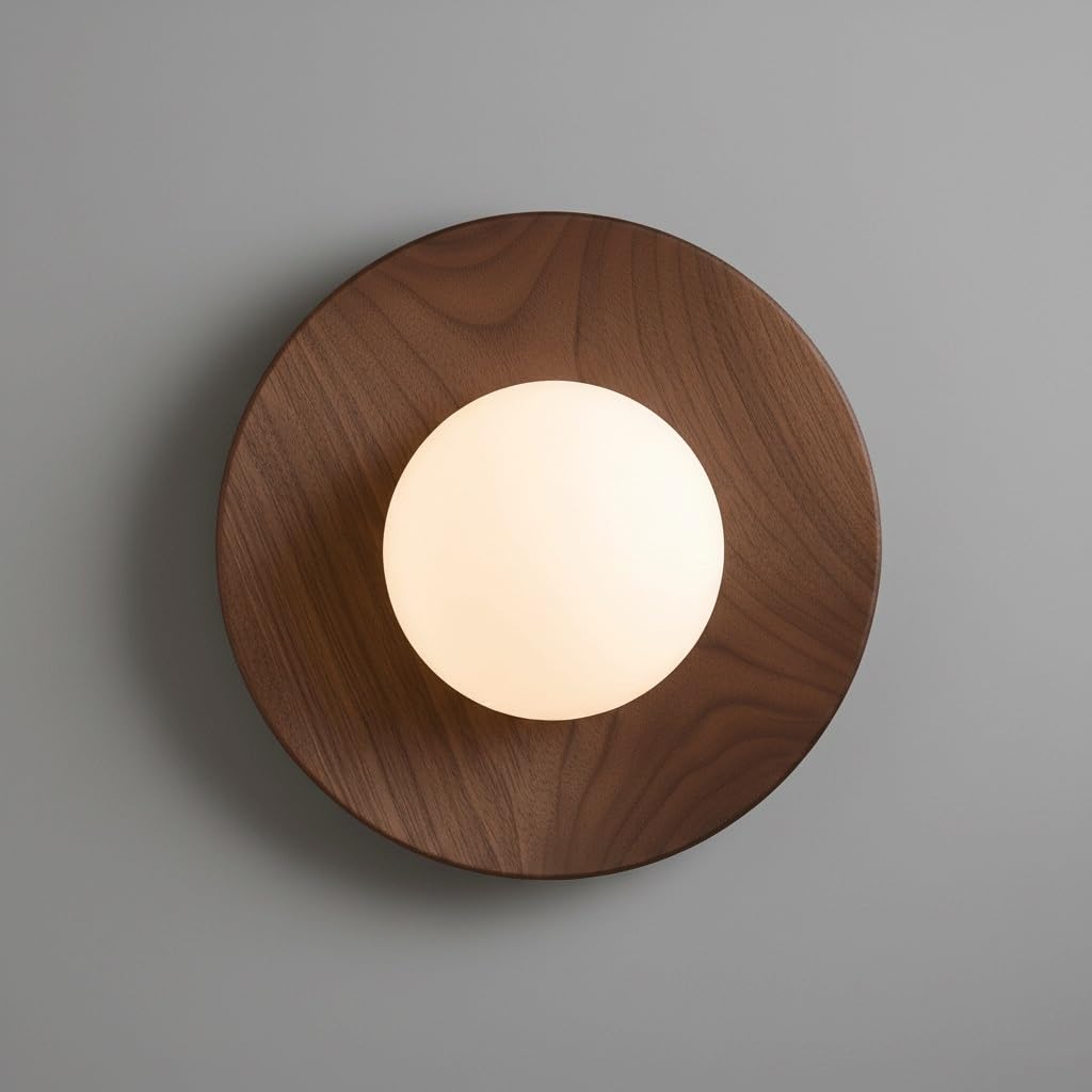 IvyLoutish Minimalist Nordic Walnut Wood Wall Sconce, Handcrafted Frosted Glass Globe G9 Wall Light, Hardwired Decorative Fixture for Bedroom, Living Room, Bedside, Study, Hallway