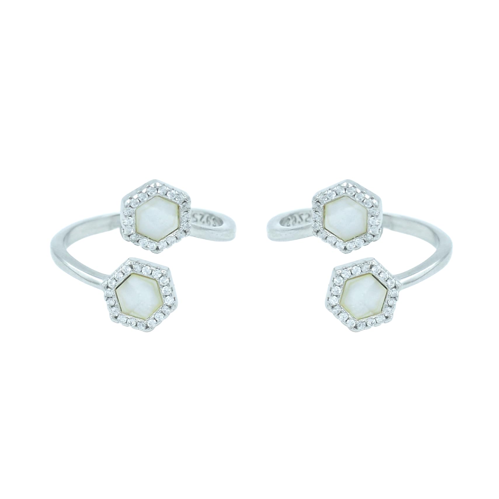 Ria Silver By Jyotichand Bhaichand 925 Sterling Silver Hexagon Halo Toe Rings | Bold Geometry with Modern Sparkle-image-12