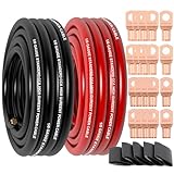 Cable de calibre 1/0 de aluminio recubierto de cobre CCA (20 pies cada uno negro/rojo) Cable de batería para altavoz de audio de coche, cableado de amplificador de remolque RV