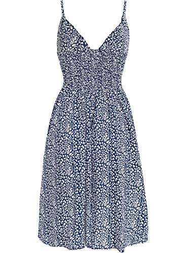 Image of FANCYINN Womens Tie Front Button Down A-Line Dresses Summer Spaghetti Strap Midi Dress Floral Prints
