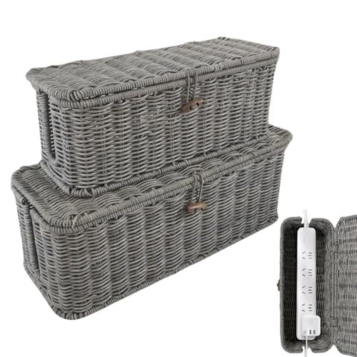 Caja de gestión para cables, organizador de cables eléctricos, 2 cajas organizadoras para tiras de corriente, contenedor del cable de extensión para cables de TV, ordenadores, routers, hub USB