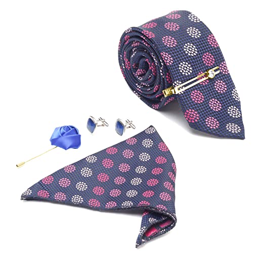 Image of LOUIS STITCH Mens Silk NeckTie Golden Tiepin Gift Combo Set With Pocket Square Cufflinks Brooch Tie Golden Tiepin (Suit Accessories) (Britain)