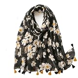 DDNFO Daisy Floral Print Women's Scarf Lightweight Shawl Scarf Wraps, Women's Hair Collar, Head Scarf(P25) (Black)