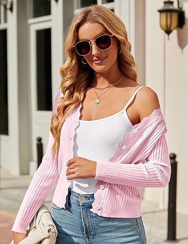 Image of Womens Cropped Cardigan Knit Shrugs for Dresses Tops V Neck Button Down Cardigans Sweaters
