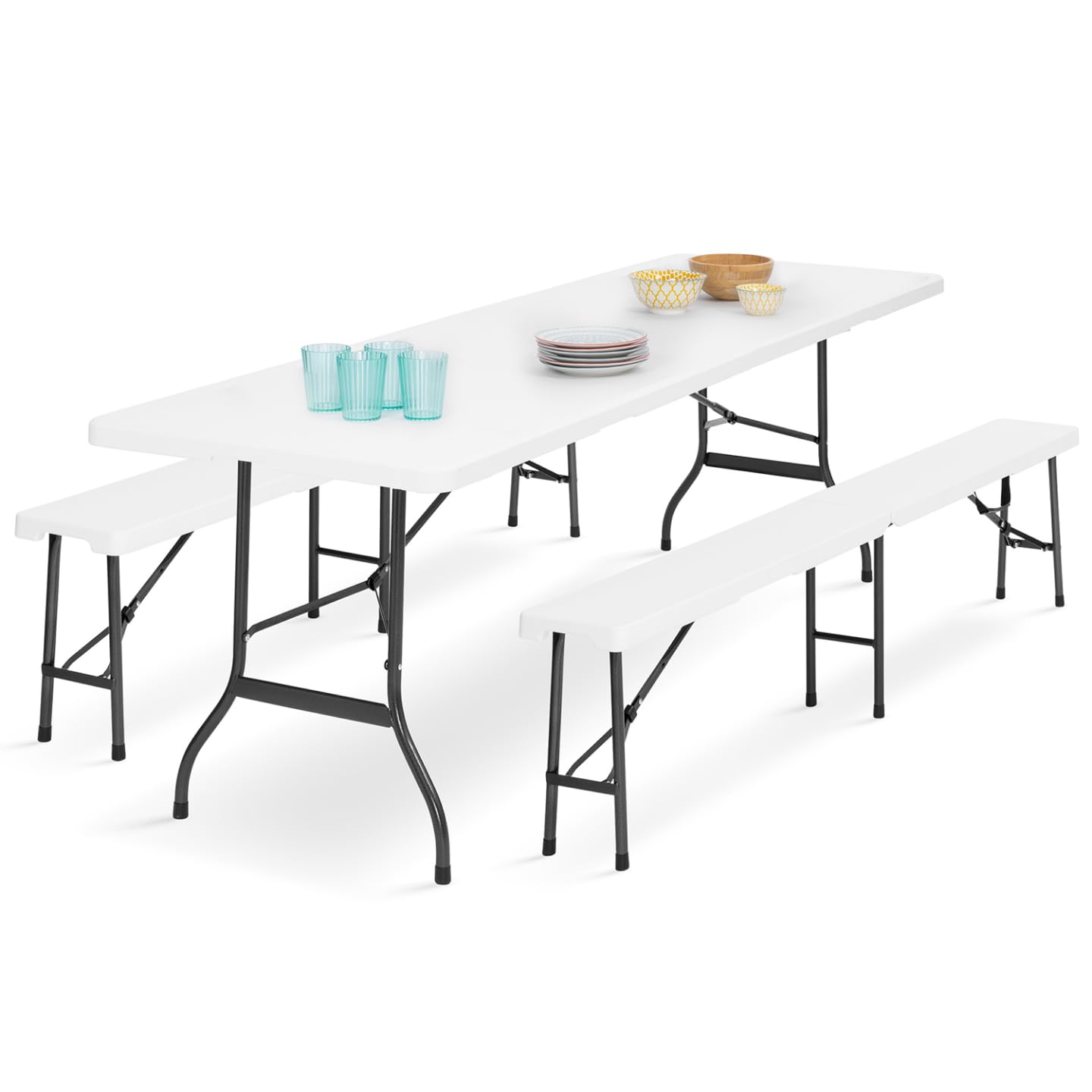 Probache - Table Pliante d'appoint Portable 180 cm et 2 bancs Pliables pour Camping ou réception