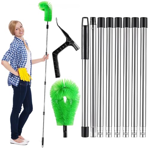 11.5Ft 2 in 1 Gutter Cleaner Tool, Telescopic Gutter Cleaning Tools with Gutter Brush Leaf Shovel and 8 Extendable Rods, Roof Gutter Cleaner Pole Equipment for Leaves Debris Window Spider Web