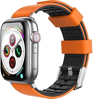 AhaStyle Duotone Strap for Apple Watch Series 8 7 45mm 44mm 42mm, Breathable Silicone Band Strap Wristband Compatible with Apple Watch SE(2022)/8 7 6 SE 5 4 3 2 1 (Orange, Black, 45mm/44mm/42mm)