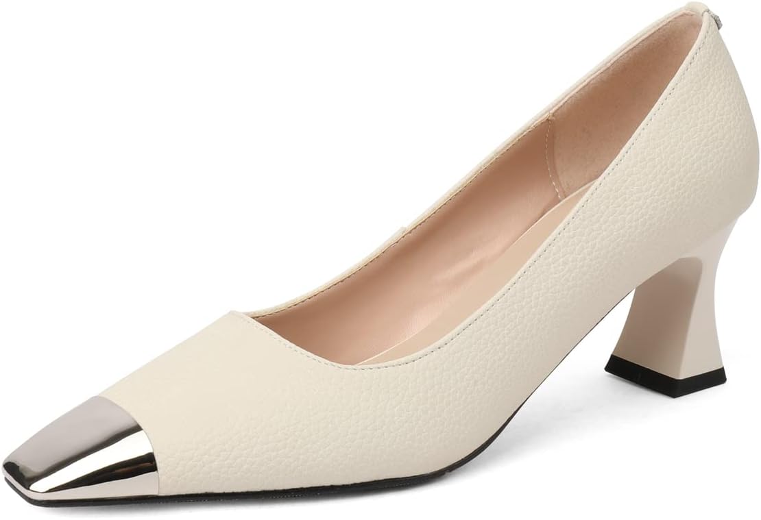 TinaCus Women's Genuine Leather Handmade Cap-Toe Spool Heel Slip On Loafer Pumps Shoes