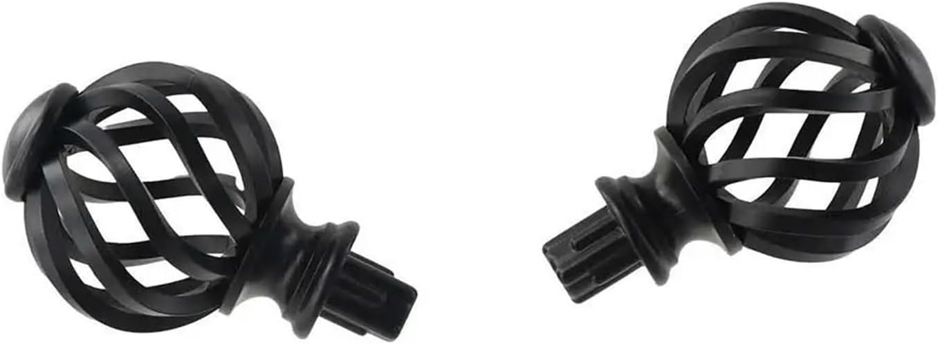 Replacement Curtain Rod Finials Birdcage Spiral Window Head Rods(Black)