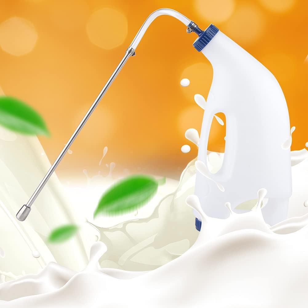 EVTSCAN Calf Bottle Feeder, 4L Stainless Steel, Cow Calf Feeding Tube Milk Bottle